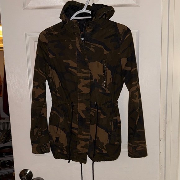 Ambiance Jackets & Blazers - Ambiance Women's Camo Hooded Utility Jacket - Olive & Brown